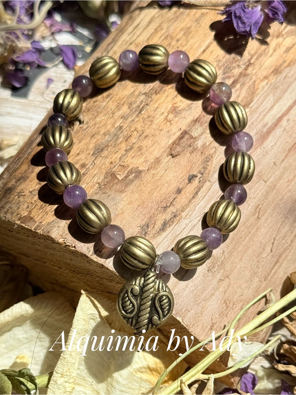 Fall Amethyst and Antique Gold Beaded Bracelet